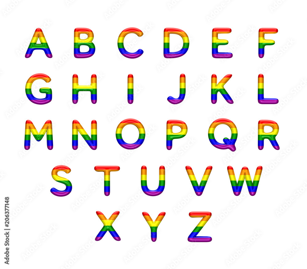 Gay pride rainbow flag alphabet. LGBT font. 3D Rendering Иллюстрация Stock  | Adobe Stock