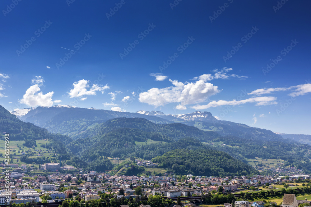 Top view of the city in the Alps