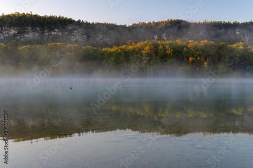 French landscape - Jura. View over the lake of Ilay in the Jura mountains (France) at sunrise.