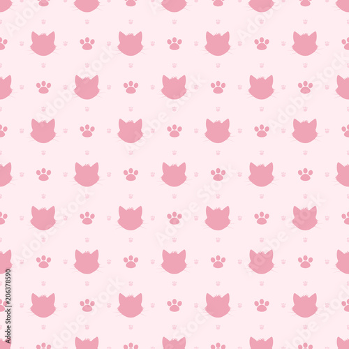 Wallpaper Mural Cute cat. Seamless pink pattern with silhouette of the cat face. Torontodigital.ca