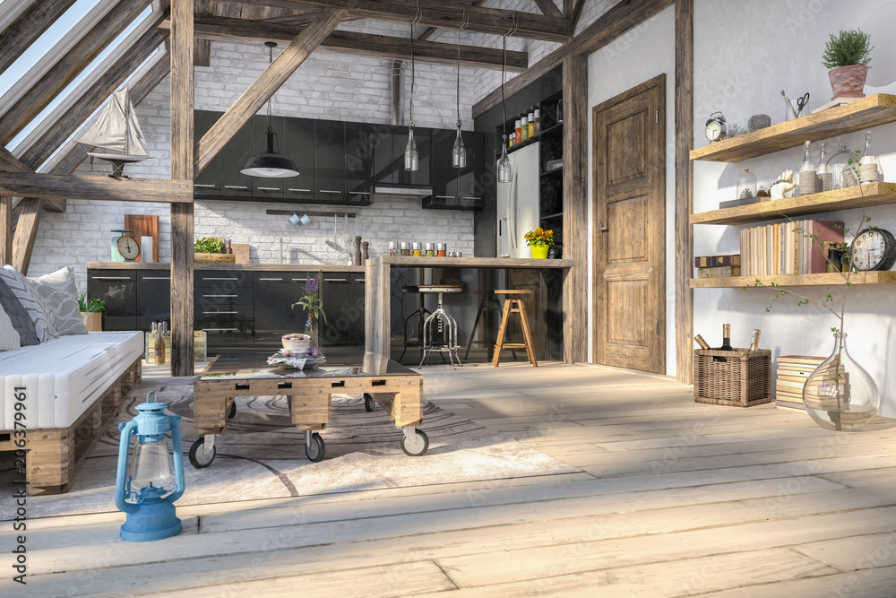 Skandinavische, nordische Küche - Wohnzimmer - Esszimmer - Wohnung Skandinavische, nordische Küche - Wohnzimmer - Esszimmer - Wohnung