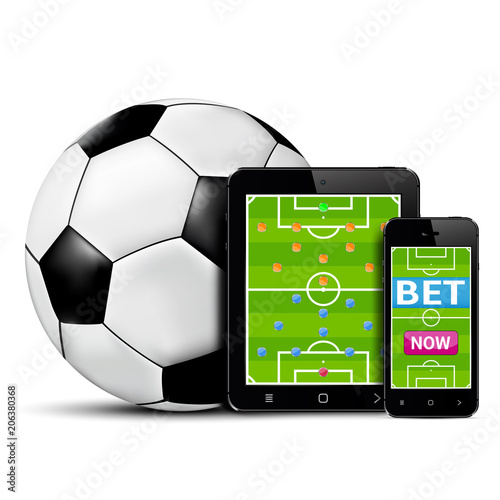 Smart phone and tablet with football field for betting online concept