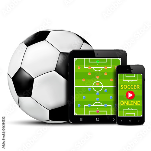 Live football and soccer online on mobile phone and tablet with tactical scheme on screen