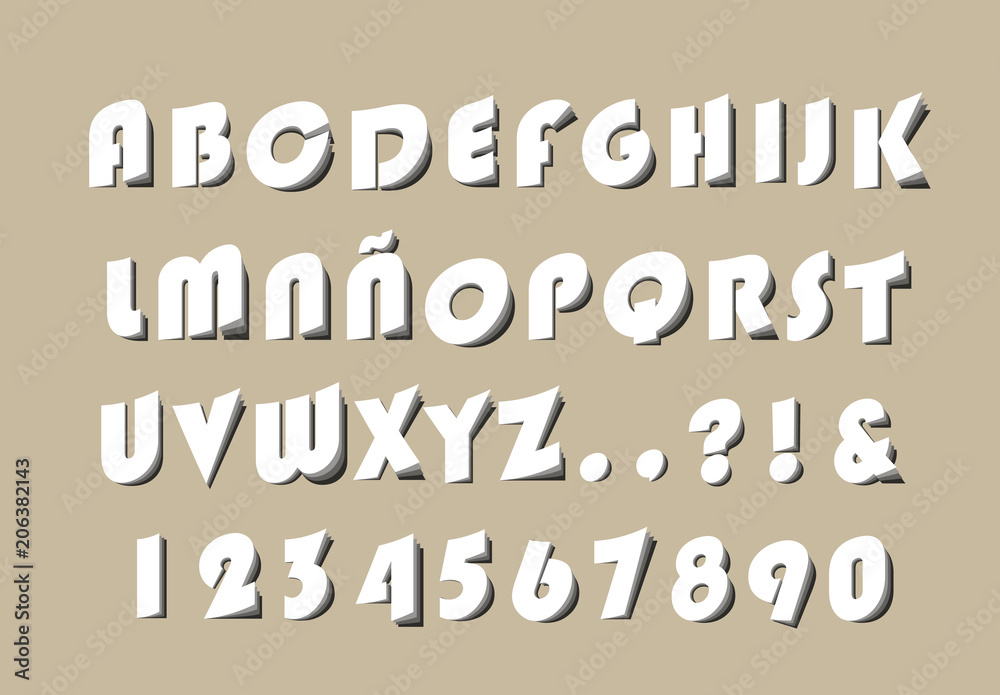 Fototapeta Wysokiej jakości nowoczesny alfabet z listów ciętych i składanych od A do Z na kolor tła. Pojedyncze elementy wektorowe
