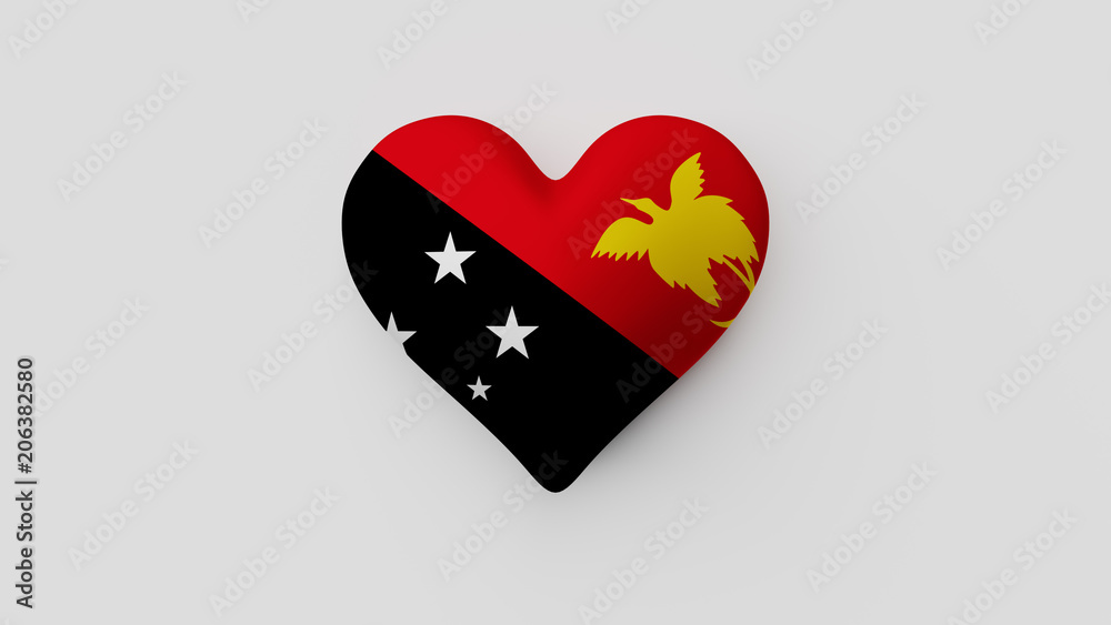 Corazón bandera Papúa Nueva Guinea. 3D