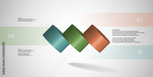 3D illustration infographic template with cylinder horizontally sliced to three spilled parts