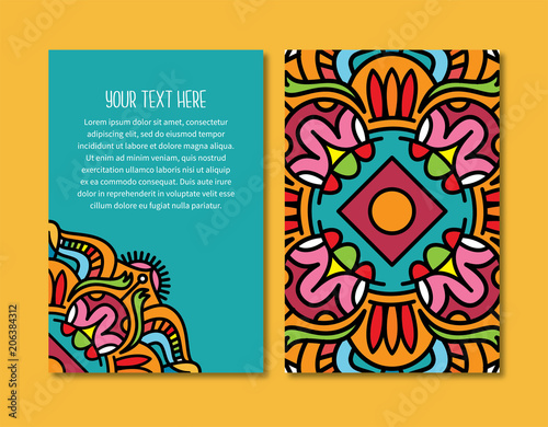 Abstract alebrije inspired ornament vector card template