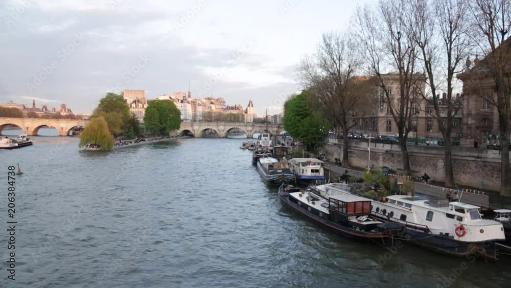 Sunset in Paris, France (Boats on Seine River) Sunset in Paris, France (Boats on Seine River)