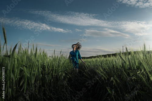 Girl running in the field
