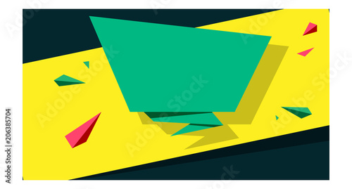 Green paper replica on yellow background.