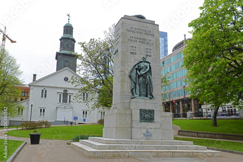Cenotaph and St Paul`s Anglican Church on Grand Parade Square in downtown Halifax, Nova Scotia, Canada.