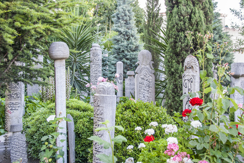 Istanbul, Turkey, 27 June 2011: Ottoman Tomb Stones at Aziz Mahmud Hudayi. photo