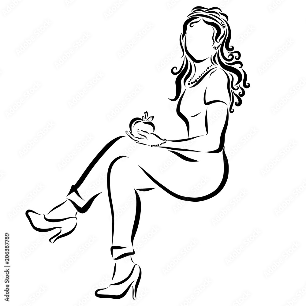 Girl with an apple in her hand sitting Girl with an apple in her hand sitting