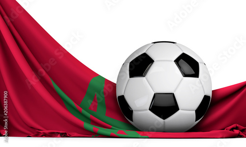 Soccer ball on the flag of Morocco. Football background. 3D Rendering
