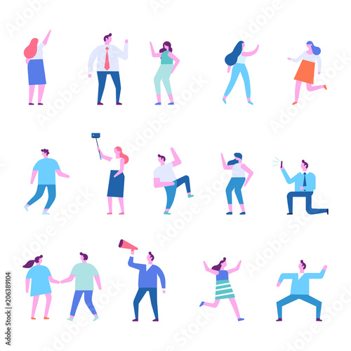 Party people vector set. Different people dancing and celebrate. Cartoon style, flat vector characters.