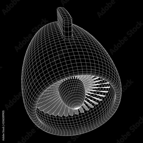 Turbo jet plane engine wireframe low poly mesh vector illustration