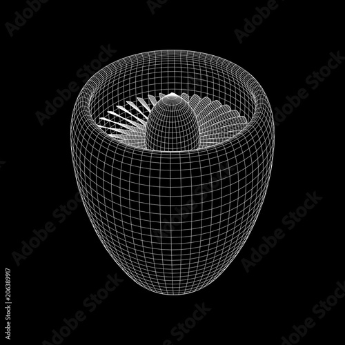 Turbo jet plane engine wireframe low poly mesh vector illustration