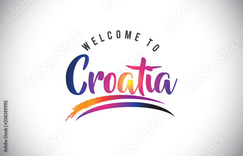 Croatia Welcome To Message in Purple Vibrant Modern Colors.