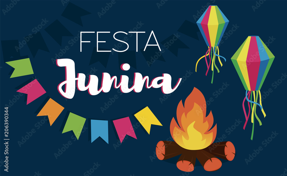 Festa Junina vector background. June feast brazilian traditional festival.