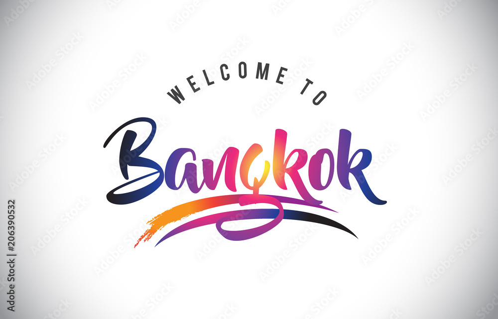 Obraz premium Bangkok Welcome to Message in Purple Vibrant Modern Colors.