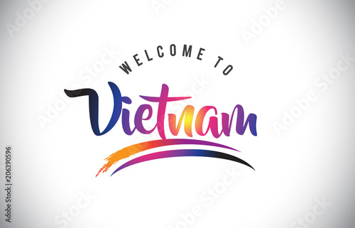 Vietnam Welcome To Message in Purple Vibrant Modern Colors.