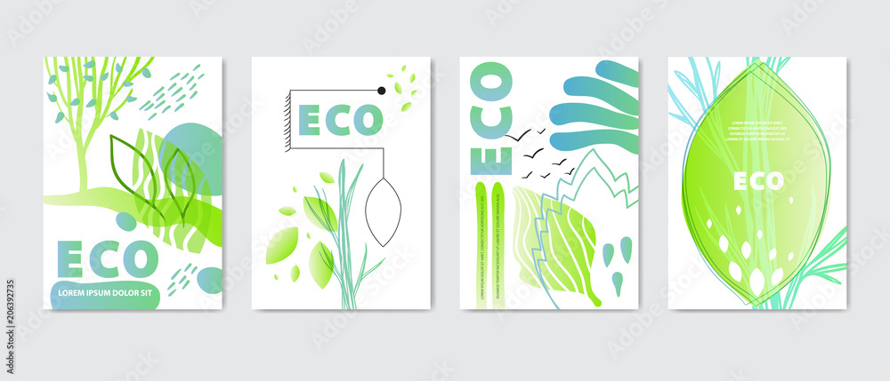 Premium Vector  Eco covers templates set posters in memphis and hipster  style with geometric and nature elements