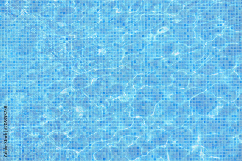 Turquoise blue mosaic pool water surface background.