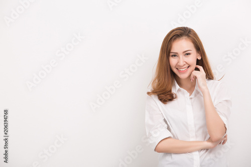 Young happy woman portrait . isolated on white background