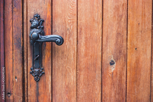 detail of an old wooden door. Selective focus. place for text