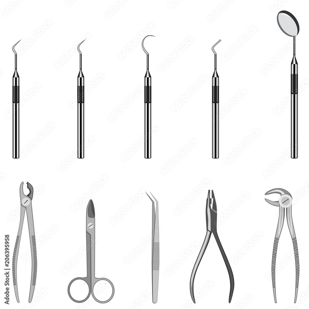 Dental tools vector icon set Dental tools vector icon set