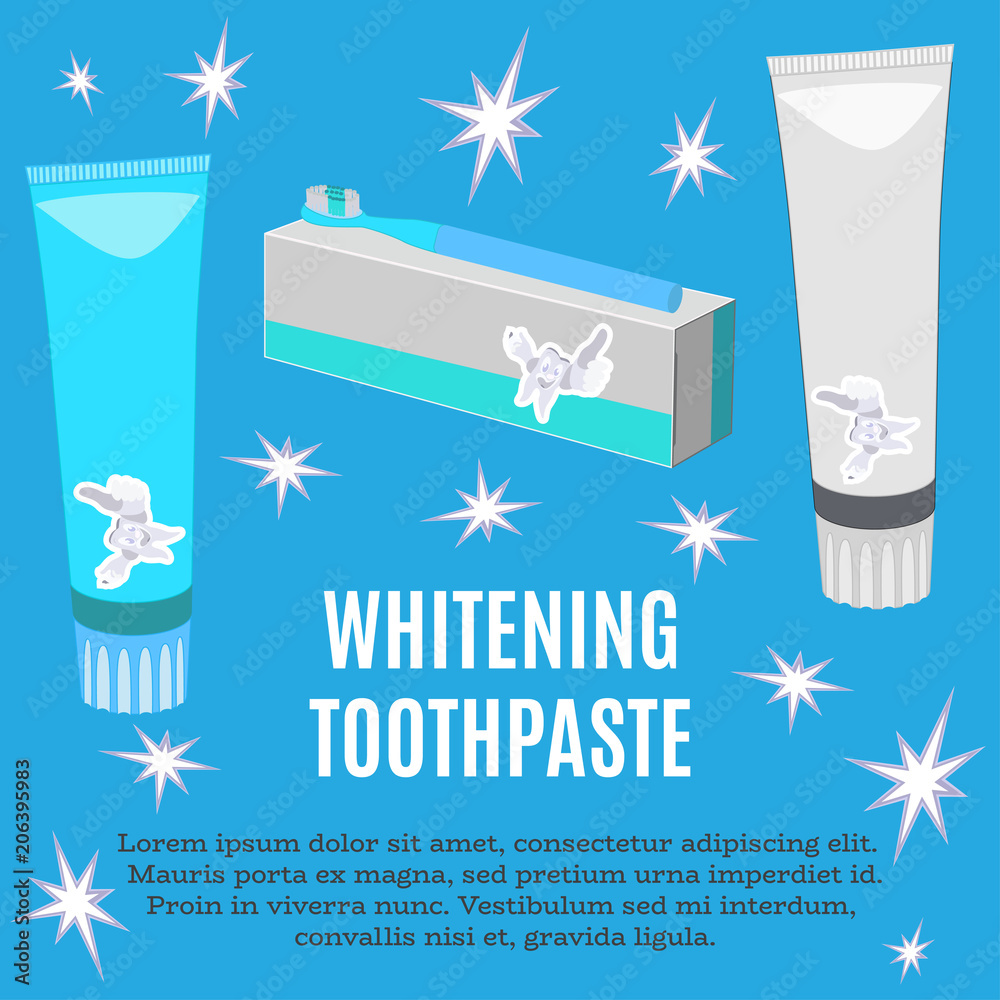 Whitening toothpaste ad vector flat illustration
