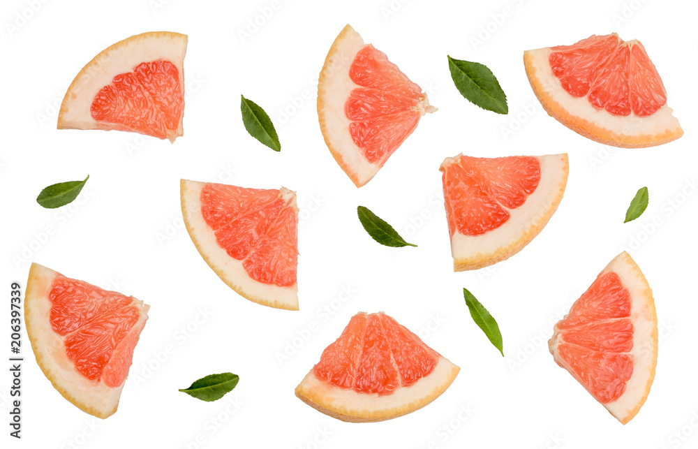 The share of grapefruit isolated on white, top view The share of grapefruit isolated on white, top view