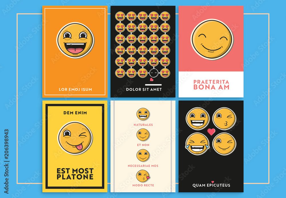 6 Card Layouts with Emoji Illustrations Stock Template | Adobe Stock