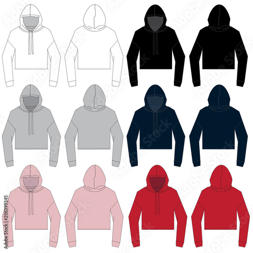 Vector template for Women's Cropped style Hoodies