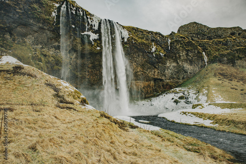 Seljalandsfoss waterfall in wintertime