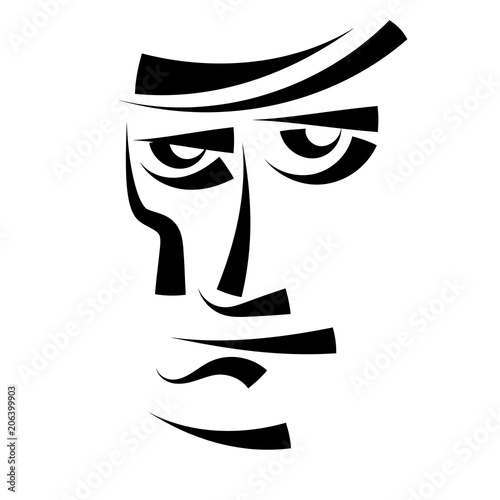 Sketch abstract male face. Black and white print