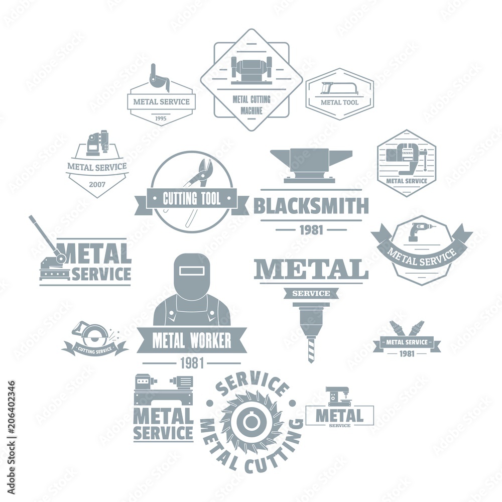 Metal working logo icons set. Simple illustration of 16 metal working logo vector icons for web