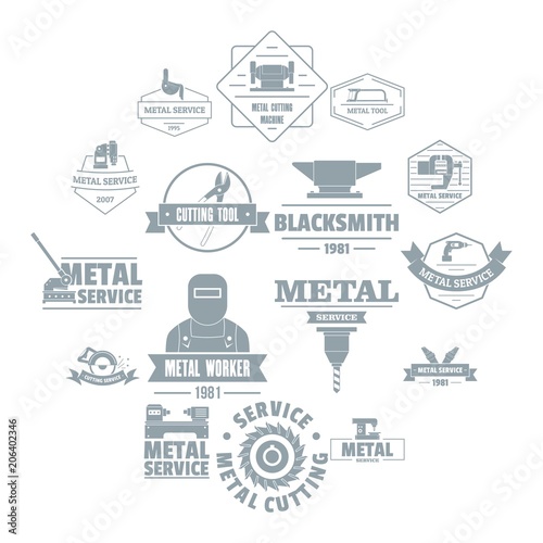 Metal working logo icons set. Simple illustration of 16 metal working logo vector icons for web