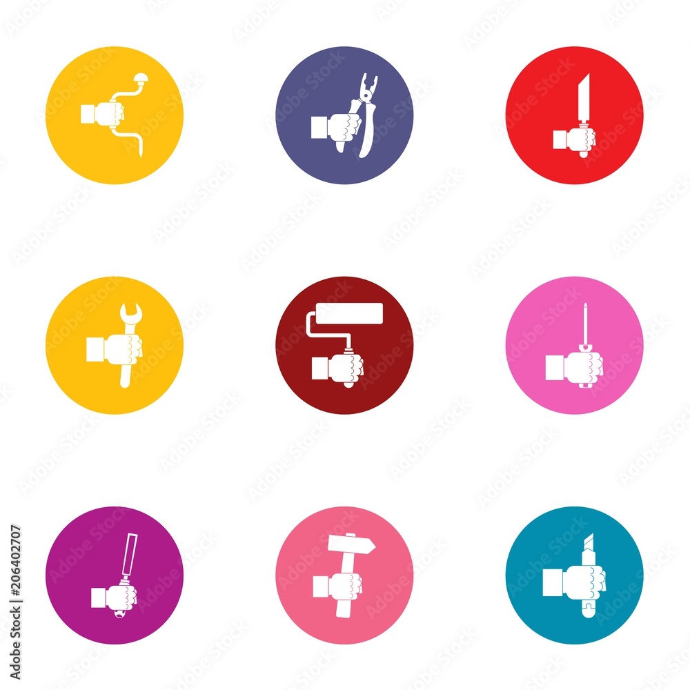 Wall repair icons set. Flat set of 9 wall repair vector icons for web isolated on white background Wall repair icons set. Flat set of 9 wall repair vector icons for web isolated on white background