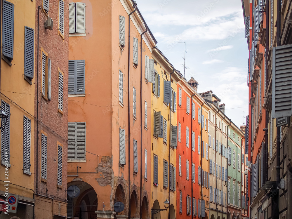 Typical colorful old houses in Modena, Italy