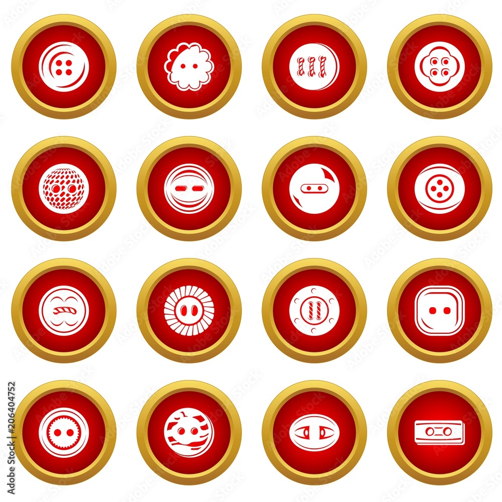 Clothes button icons set. Simple illustration of 16 clothes button vector icons for web Clothes button icons set. Simple illustration of 16 clothes button vector icons for web