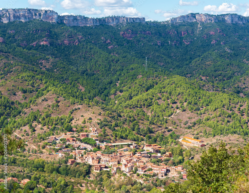 View of the mountain landscape in Tarragona, Spain. Copy space for text.