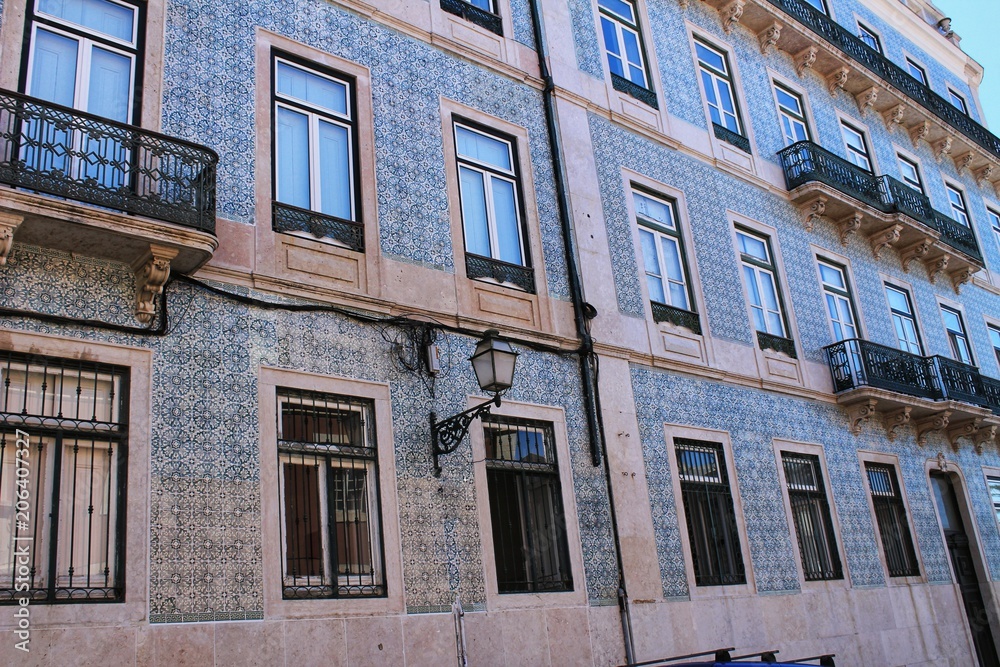 Old colorful and tiled facades in Lisbon