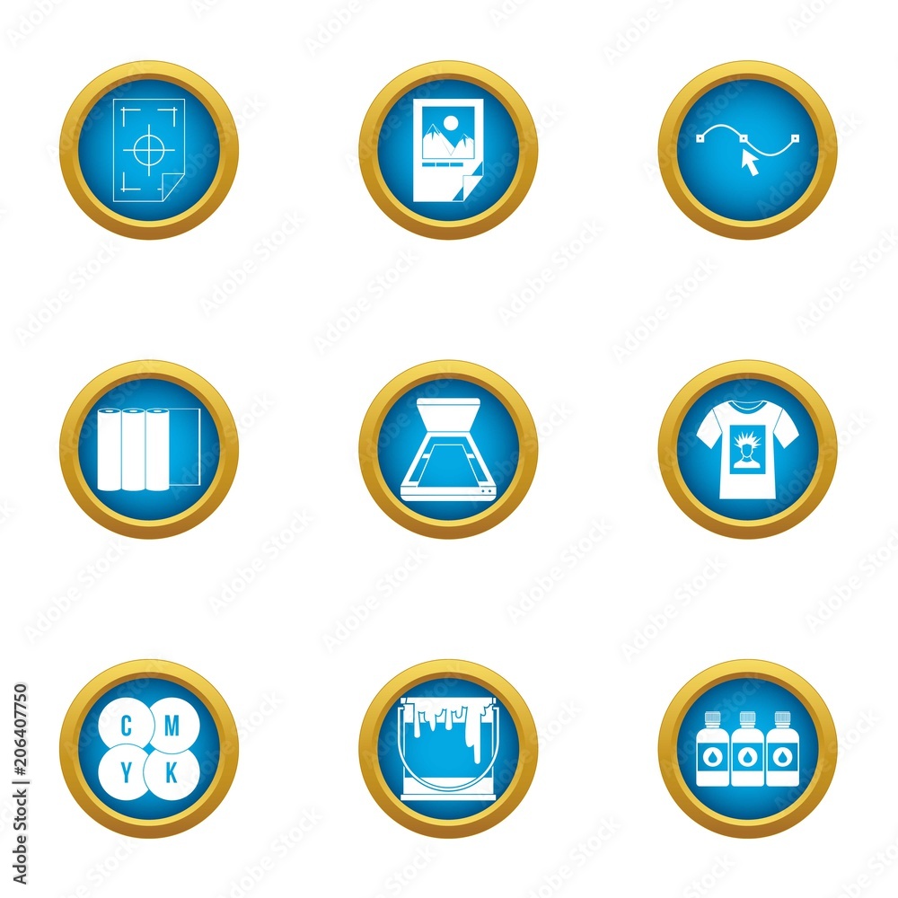 Polygraphy icons set. Flat set of 9 polygraphy vector icons for web isolated on white background