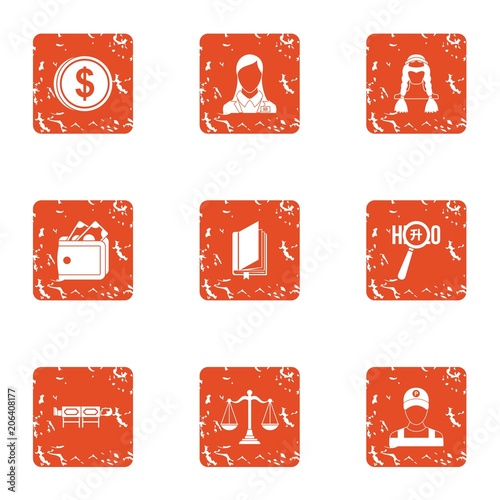 Service payment icons set. Grunge set of 9 service payment vector icons for web isolated on white background