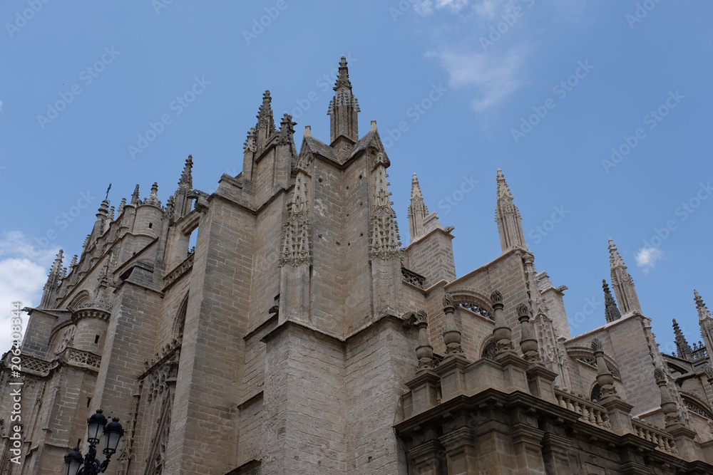 Exterior view of the Gothic cathedral of  Seville, Spain