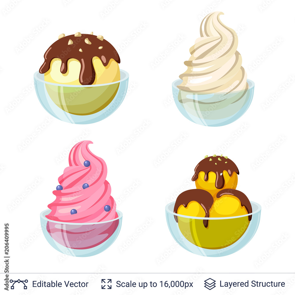 Ice cream refreshing desserts set.