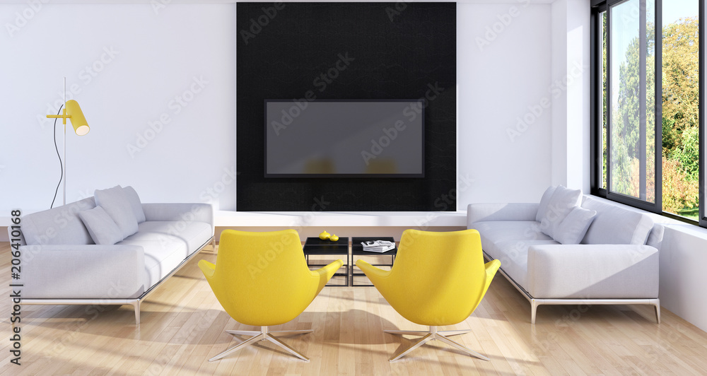 Fototapeta premium Modern bright interiors apartment 3D rendering illustration