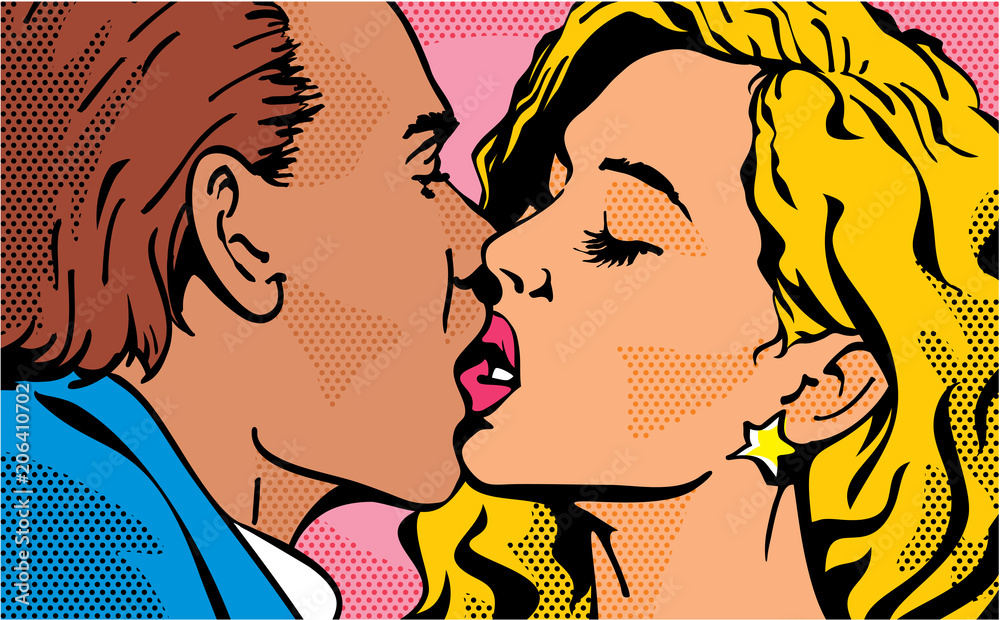 Pop art kiss. Kissing Couple. Man and Woman. Valentines day love. Stock  Vector | Adobe Stock