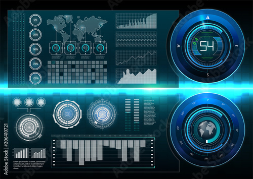 HUD style. Big hud sets. Vector science abstract.  Vector illustration. Futuristic user interface. Sky-fi HUD. Set abstract HUD elements for UI UX design. Futuristic Sci-Fi useri Interface for app